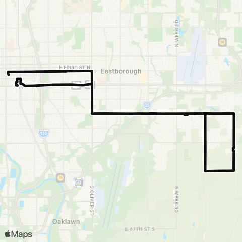 Wichita Transit Southeast High map