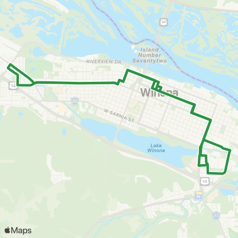 Winona Transit Service Broadway / Cross Town Corridor map