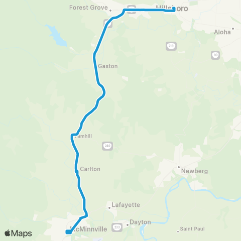 Yamhill County Transit McMinnville - Hillsboro map