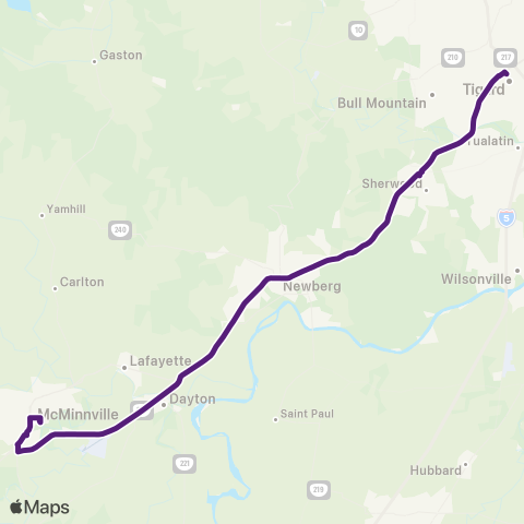 Yamhill County Transit McMinnville - Tigard map