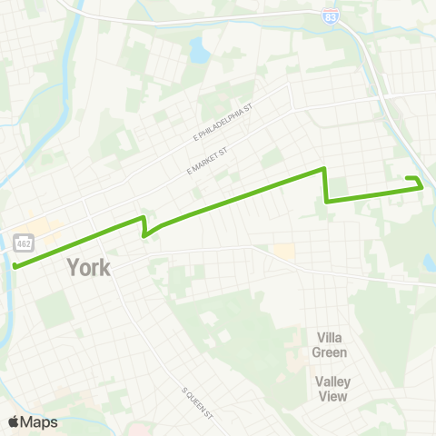 rabbittransit York/Adams East York via Princess map