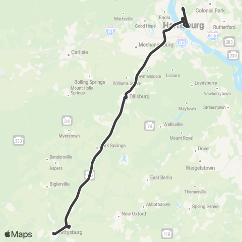 rabbittransit York/Adams Gettysburg Express map