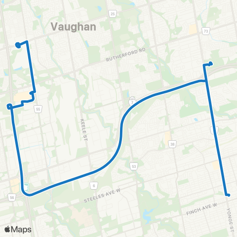 YRT Vaughan Mills / Wonderland map