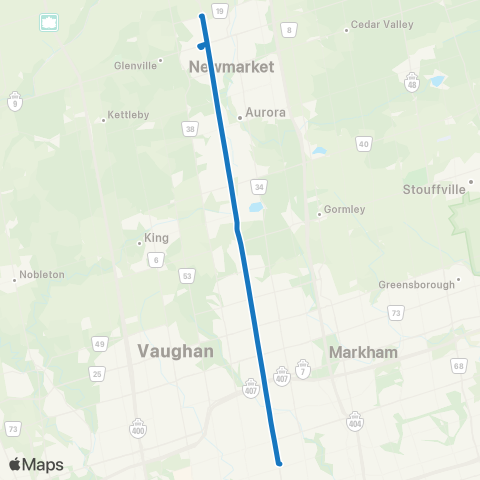 YRT Yonge (Late Night) map